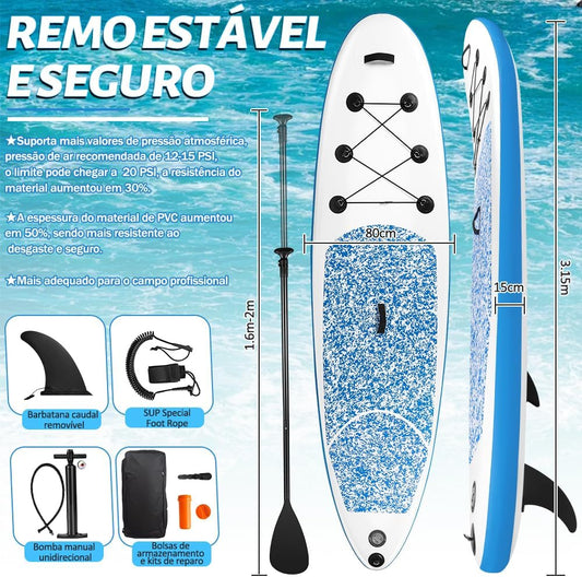 Stand Up Paddle, Prancha de Surf, Prancha Surf, Prancha de Stand Up Paddle Inflável, Prancha de Remo Inflável, Prancha de Remo Inflável com Acessórios, Bomba Manual, Trela, Nadadeiras