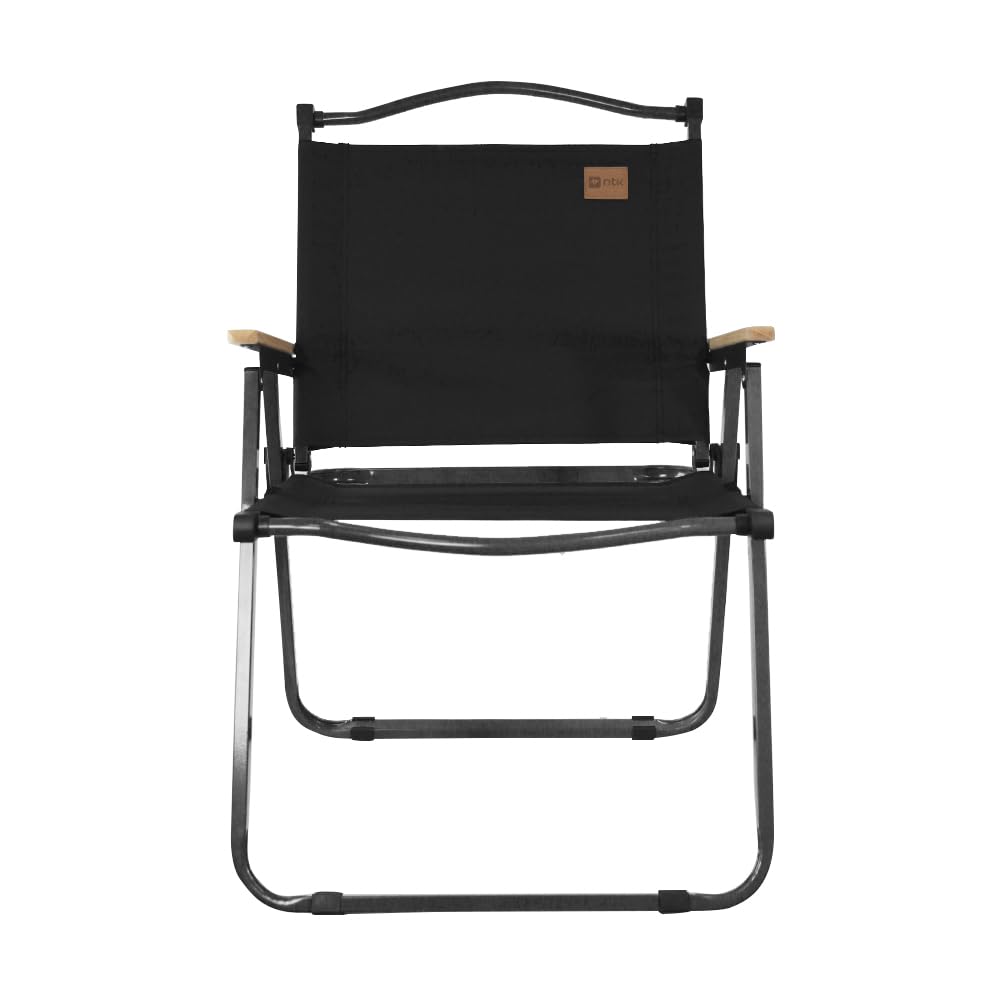 NTK, Cadeira Andrade Dobrável para Atividades de Lazer, Camping e Pesca, Acabamento dos Braços em Madeira, Peso Suportado até 95kg, Preto