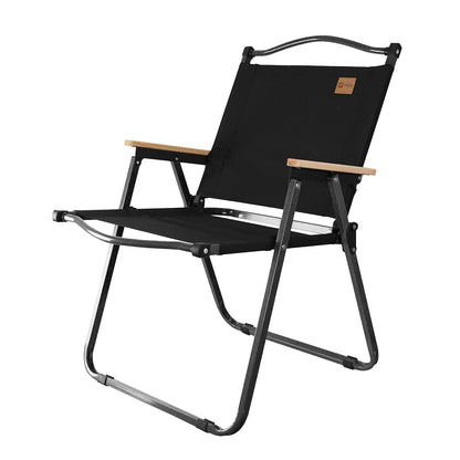 NTK, Cadeira Andrade Dobrável para Atividades de Lazer, Camping e Pesca, Acabamento dos Braços em Madeira, Peso Suportado até 95kg, Preto