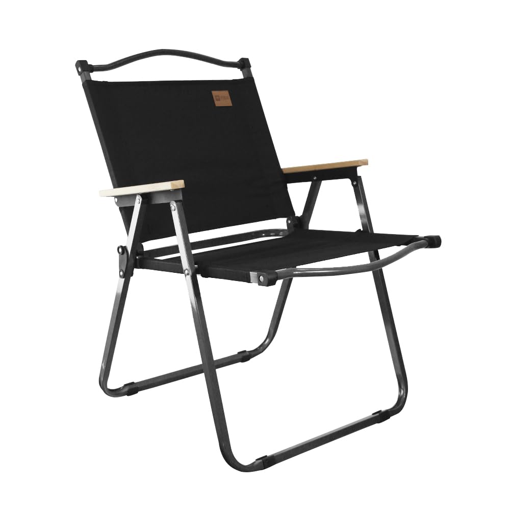 NTK, Cadeira Andrade Dobrável para Atividades de Lazer, Camping e Pesca, Acabamento dos Braços em Madeira, Peso Suportado até 95kg, Preto