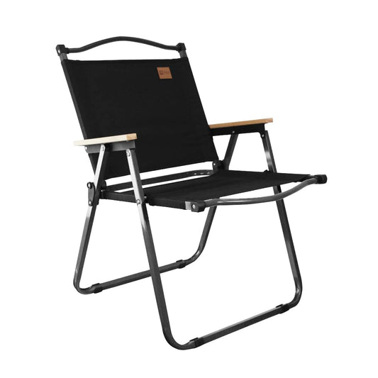NTK, Cadeira Andrade Dobrável para Atividades de Lazer, Camping e Pesca, Acabamento dos Braços em Madeira, Peso Suportado até 95kg, Preto
