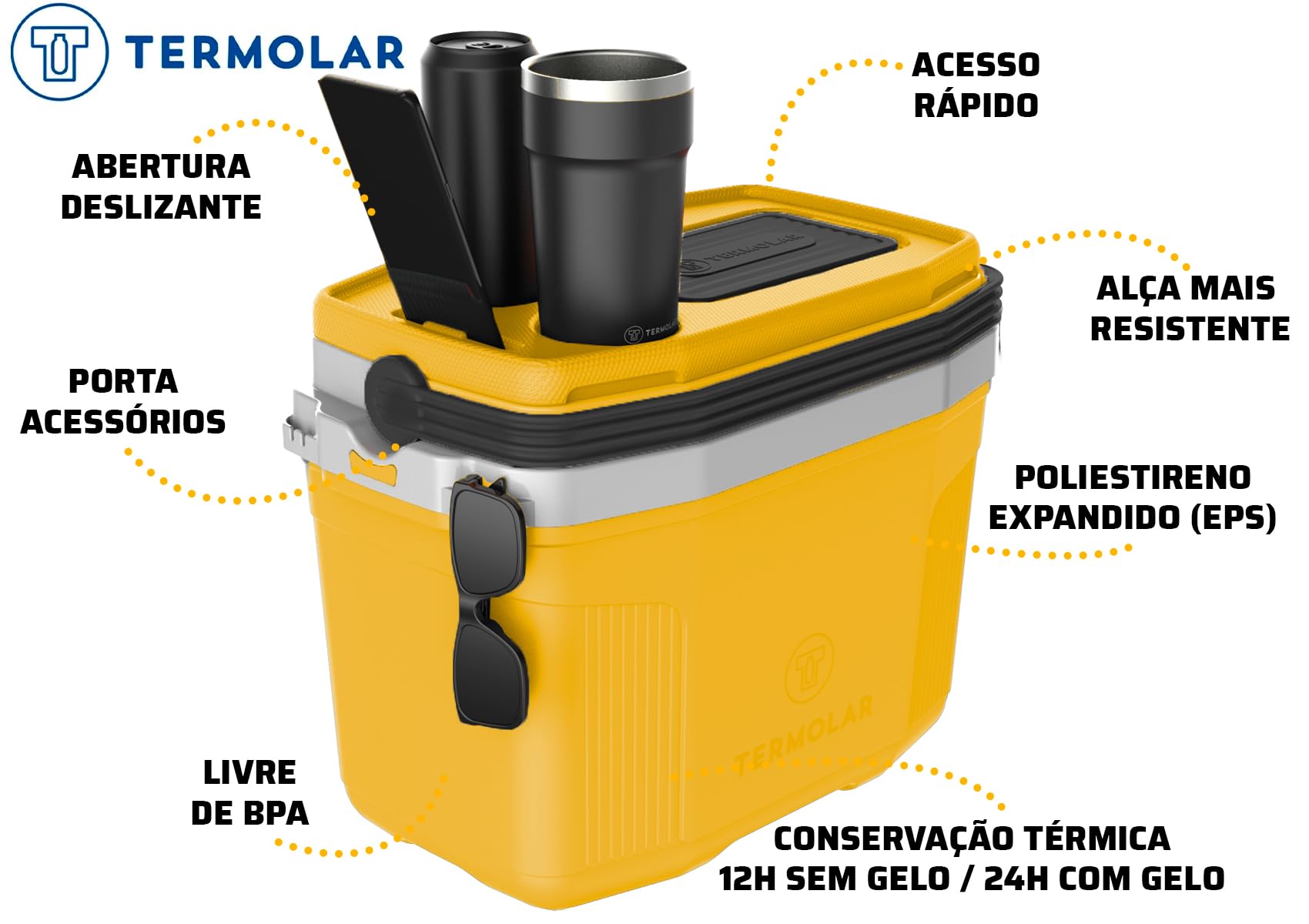 Caixa Térmica Cooler Com Alça Praia Pesca Camping 20 Litros com características destacadas