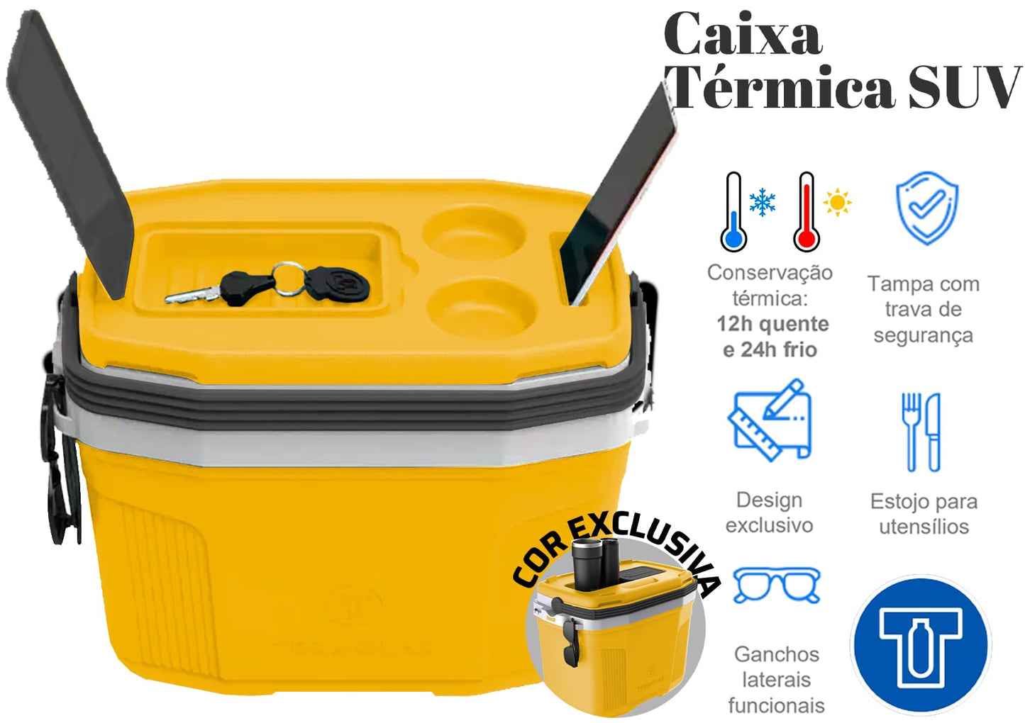 Caixa térmica SUV com alça, 20 litros, para praia, pesca e camping