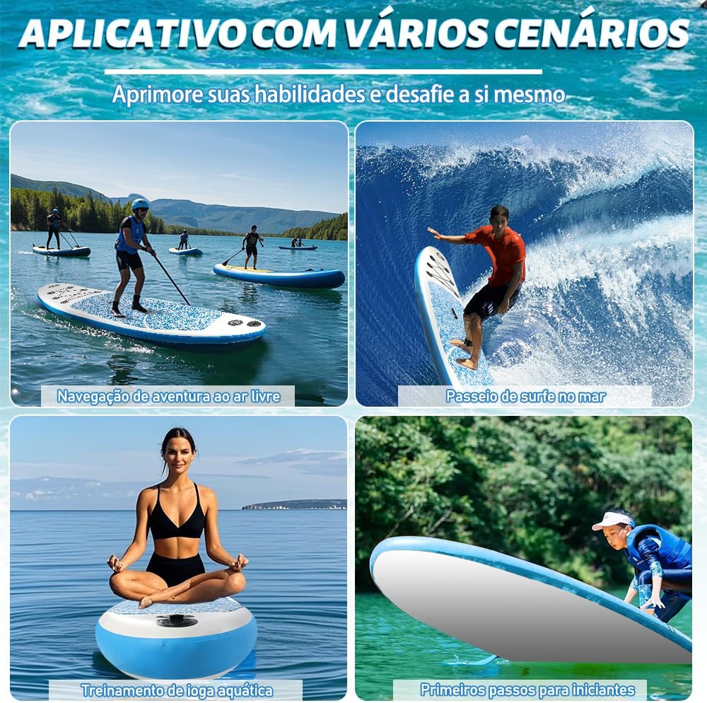 Stand Up Paddle, Prancha de Surf, Prancha Surf, Prancha de Stand Up Paddle Inflável, Prancha de Remo Inflável, Prancha de Remo Inflável com Acessórios, Bomba Manual, Trela, Nadadeiras
