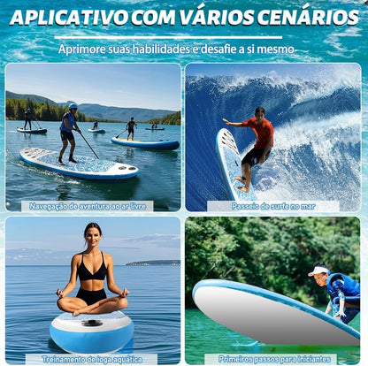 Stand Up Paddle, Prancha de Surf, Prancha Surf, Prancha de Stand Up Paddle Inflável, Prancha de Remo Inflável, Prancha de Remo Inflável com Acessórios, Bomba Manual, Trela, Nadadeiras