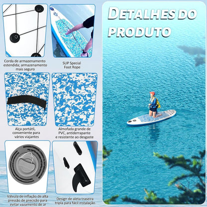 Stand Up Paddle, Prancha de Surf, Prancha Surf, Prancha de Stand Up Paddle Inflável, Prancha de Remo Inflável, Prancha de Remo Inflável com Acessórios, Bomba Manual, Trela, Nadadeiras