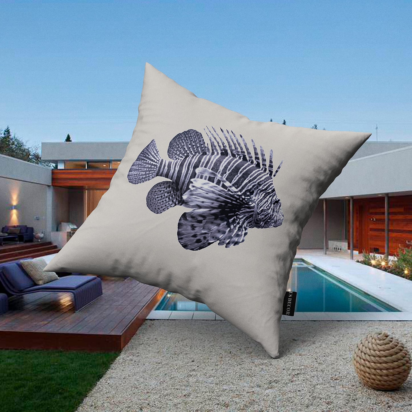 Kit 4 Capas de Almofada Náutica Suede Ziper Invisível (Azul Farol + Coral + Peixe + Listras - 45 x 45cm)