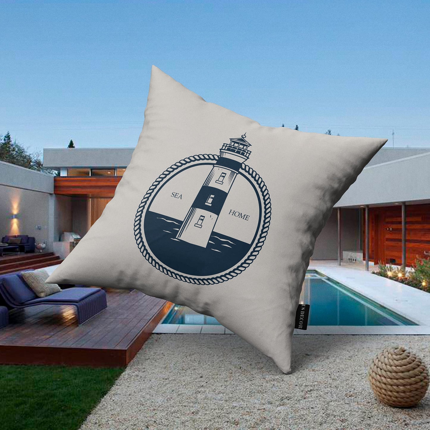 Kit 4 Capas de Almofada Náutica Suede Ziper Invisível (Azul Farol + Coral + Peixe + Listras - 45 x 45cm)