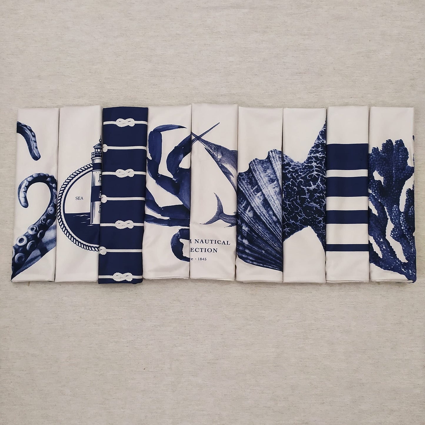 Kit 4 Capas de Almofada Náutica Suede Ziper Invisível (Azul Farol + Coral + Peixe + Listras - 45 x 45cm)