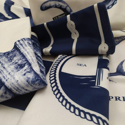 Kit 4 Capas de Almofada Náutica Suede Ziper Invisível (Azul Farol + Coral + Peixe + Listras - 45 x 45cm)